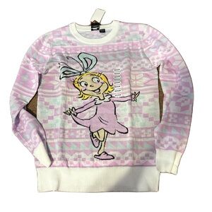 Dr. Seuss Grinch Cindy Lou Who Graphic Sweater NEW Medium Pink Purple